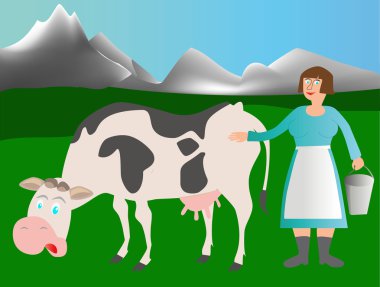 Adult cow and milkmaid clipart