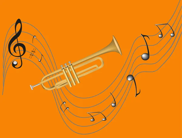 Trompeta y notas — Vector de stock