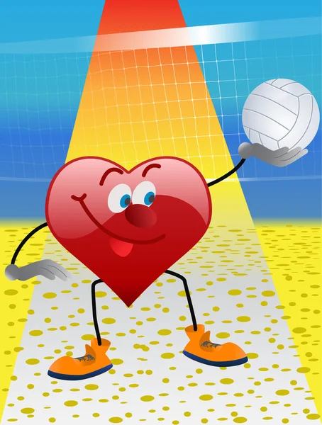 Corazón jugando en el voleibol — Vector de stock