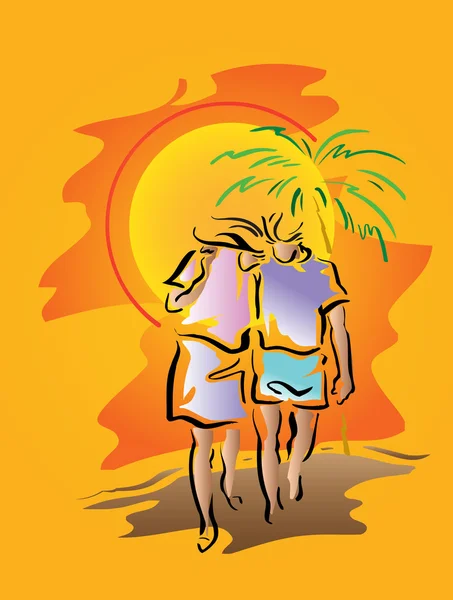 Man and woman on beach — Stock Vector