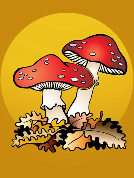 Cogumelos e folhas — Vetor de Stock