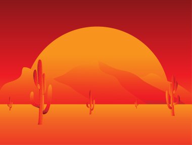 Sunset in desert with cactus clipart
