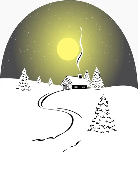 Abetos de inverno e casa —  Vetores de Stock