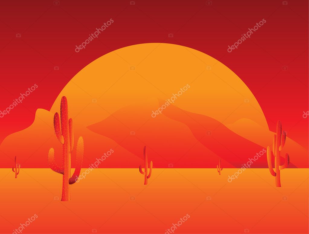 um pôr do sol no deserto com desenho vetorial de cacto 5963249 Vetor no  Vecteezy