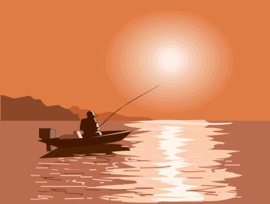 Fisherman on the sea clipart