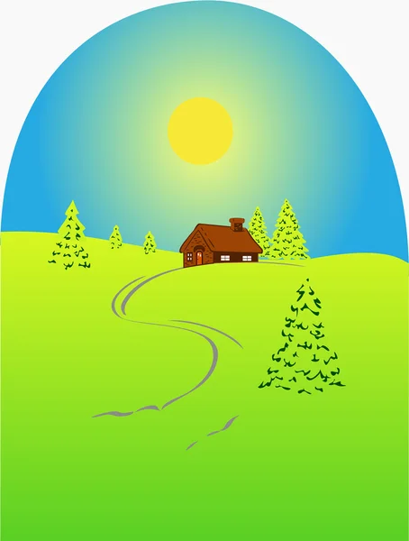 Summer firs and house — Stock Vector