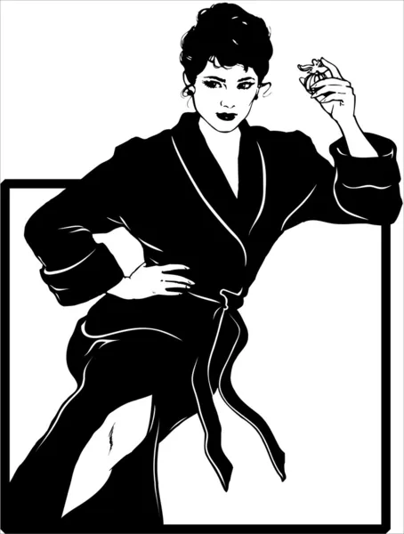 Vrouw in zwarte mantel — Stockvector