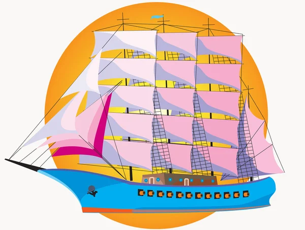 Warship with sail — Stock Vector