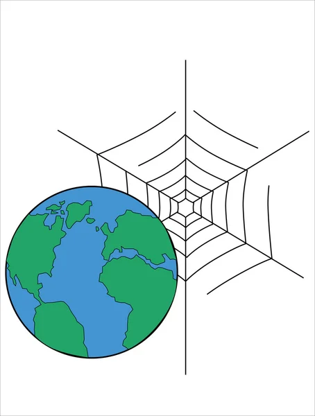 Globe dan jaring laba-laba - Stok Vektor