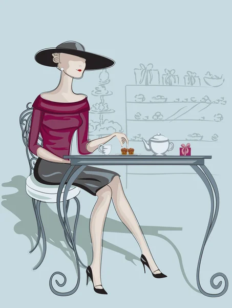 Lady in cafe — Stock Vector