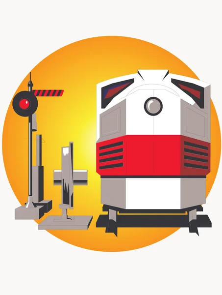 Locomotive and semaphore — Stock Vector