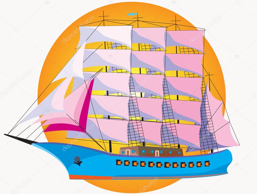 Warship with sail
