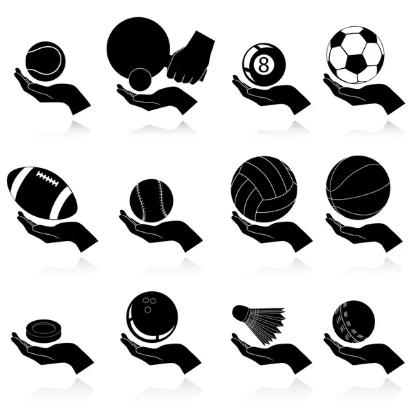 Mãos e ícones desportivos — Vetor de Stock