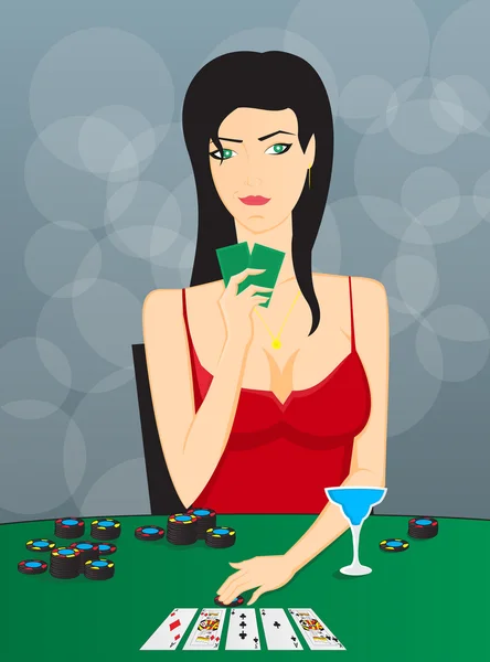 Girl winning at poker-cards — Stock Vector