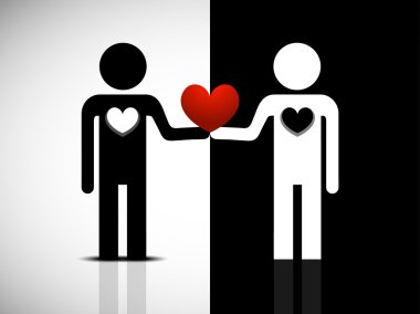 Two black and white figure of man holding red heart clipart