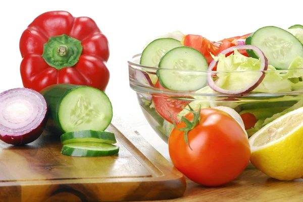 stock image Composition with vegetable salad bowl and salad ingredients