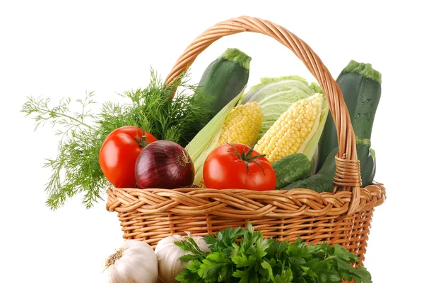 stock image Vegetables and wicker basket