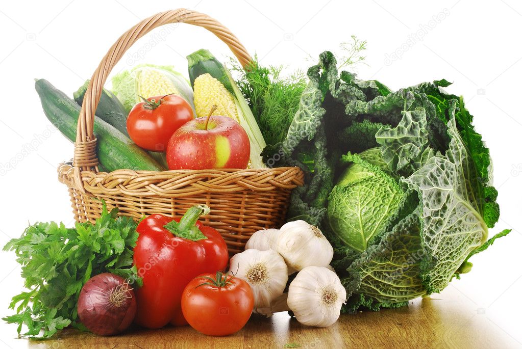 Vegetables and wicker basket