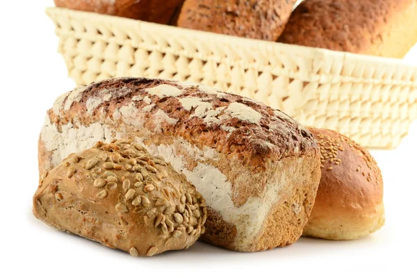 Složení s chlebem a rohlíky — Stock fotografie