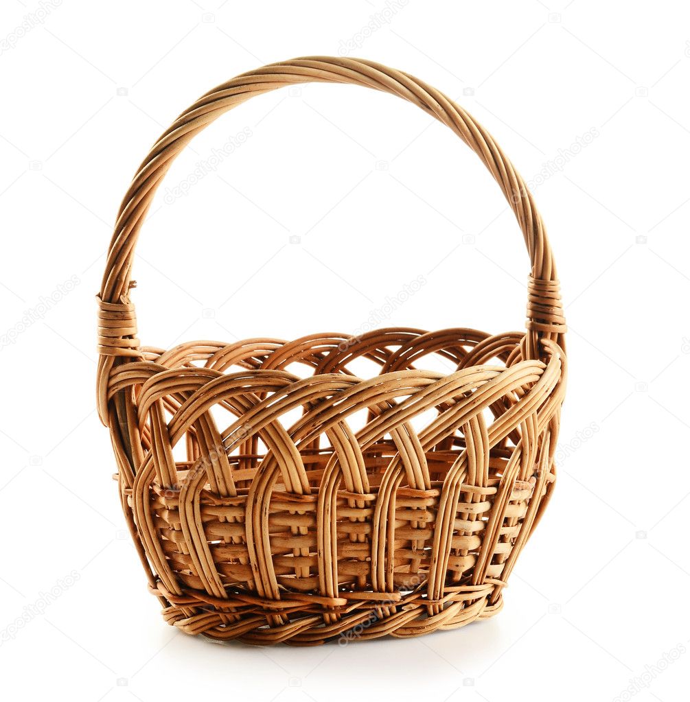 Empty wicker basket isolated on white