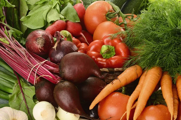 stock image Composition with raw vegetables and wicker basket