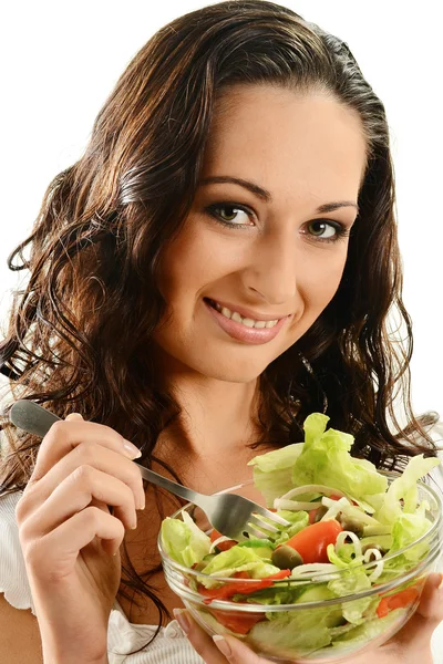 Νεαρή γυναίκα με μπολ σαλάτα λαχανικών — Φωτογραφία Αρχείου