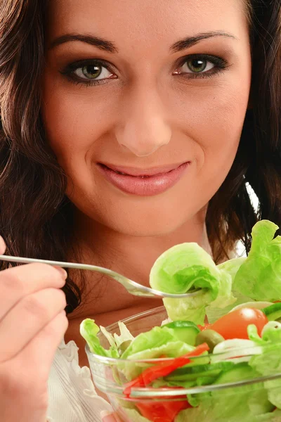 Young woman with vegetable salad bowl — Stock Photo, Image