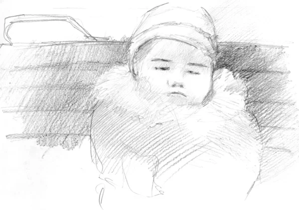 Barn som sover i en vagn — Stockfoto