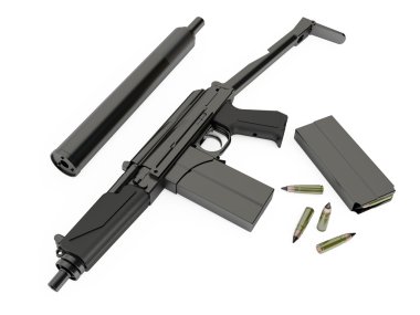 Compact submachine-gun 9a91 with silenced on white background clipart