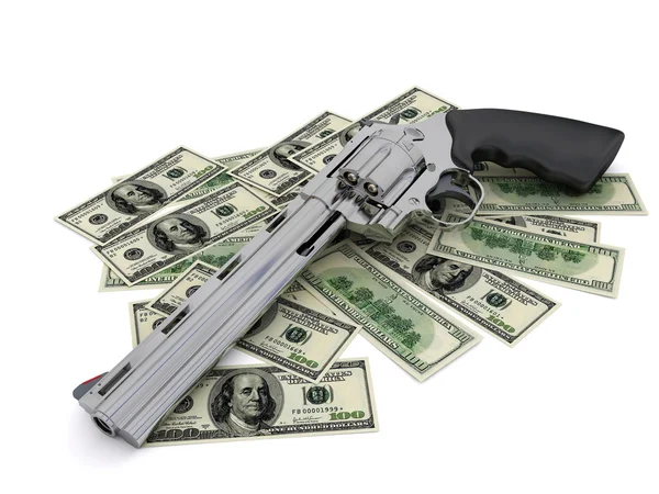 Colt revolver in US dollars — Stockfoto