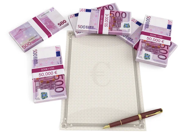 Euro banknotes around a blank document Stock Picture