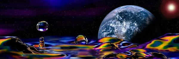 Criações coloridas e criativas de gota de água de um novo planeta — Fotografia de Stock