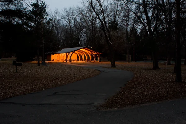 Lighted Park Shelter — Stock Photo, Image