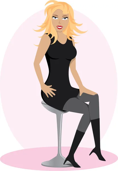 Dame blonde en robe noire — Image vectorielle
