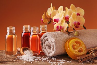 Spa still life with essential oils clipart