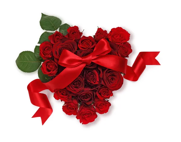 Heart of roses with ribbon — Stock Photo, Image