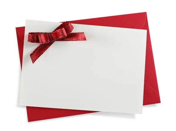 Beyaz kart kırmızı kağıt zarf — Stok fotoğraf