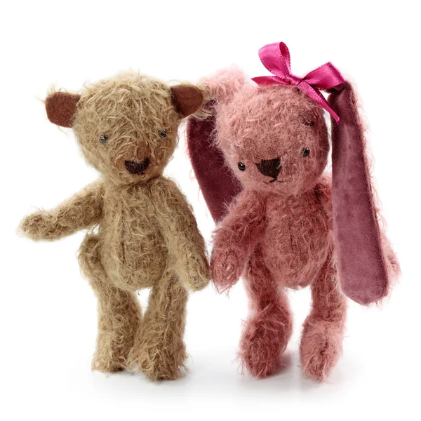 Brinquedo de lebre e ursinho — Fotografia de Stock