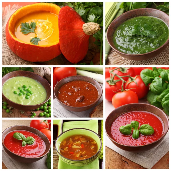 Collage de différentes soupes — Photo