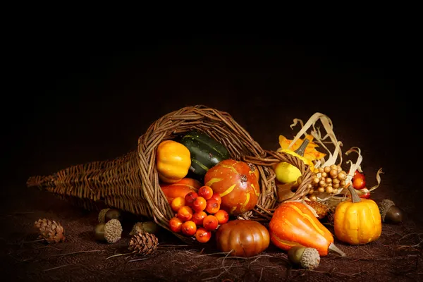 Cornucopia with pumpkins — Stock Photo, Image