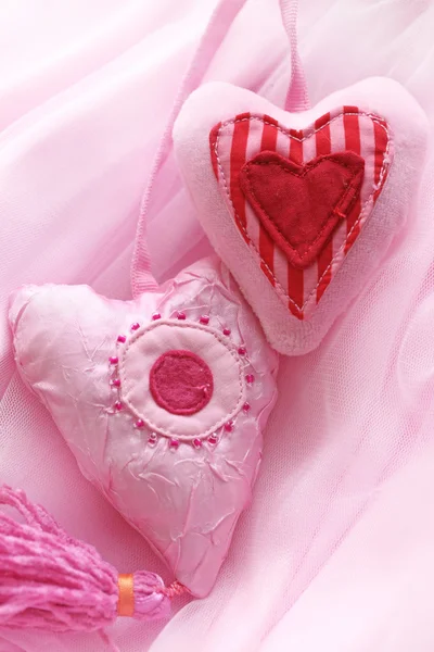 Red fabric hearts — Stock Photo, Image