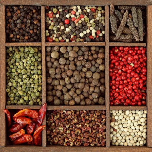 Surtido de granos de pimienta y chile —  Fotos de Stock