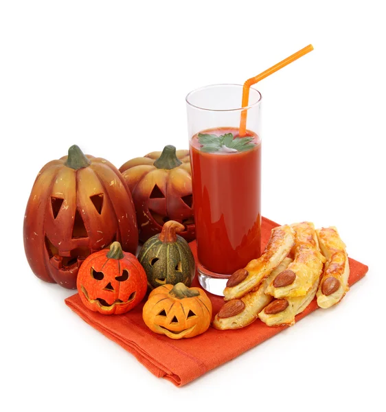 Succo di pomodoro e dolci di Halloween — Foto Stock