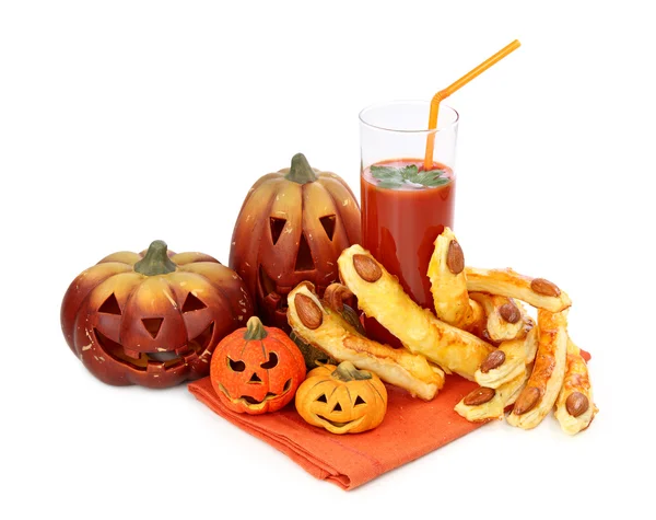 Tomato juice and halloween cakes — Stock Photo, Image