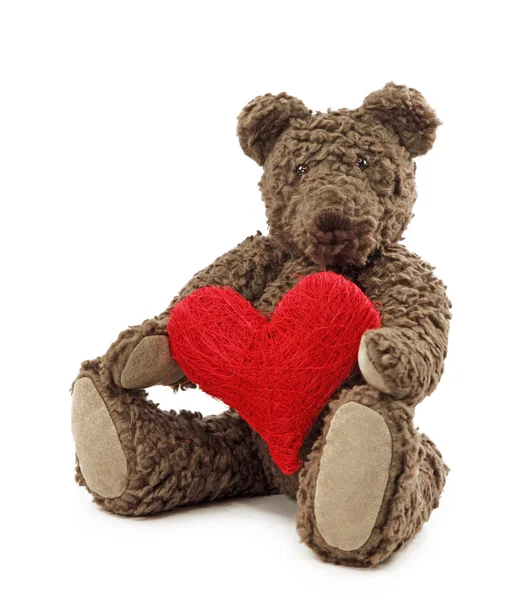 泰迪熊与红色的心 — 图库照片