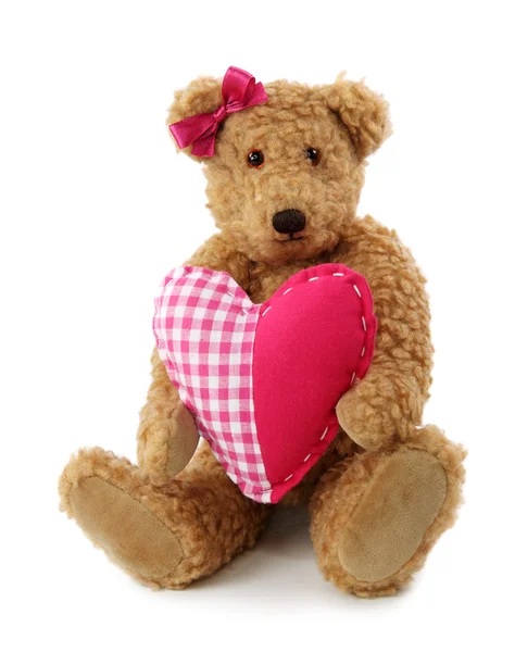 Urso de pelúcia com coração vermelho — Fotografia de Stock