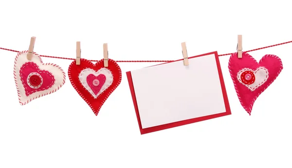 Corazón rojo y tarjeta en blanco — Foto de Stock