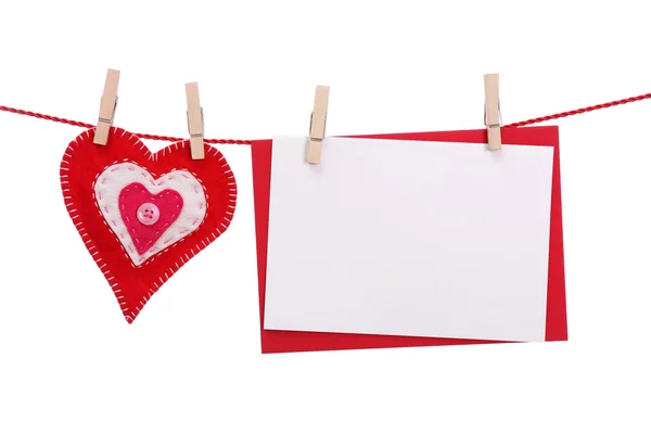 Coração vermelho e cartão em branco — Fotografia de Stock