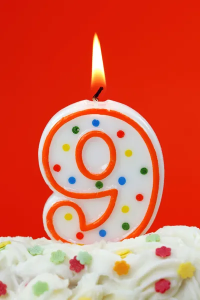 Číslo devět narozeninovou svíčku — Stock fotografie