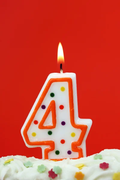 Číslo čtyři narozeninová svíčka — Stock fotografie